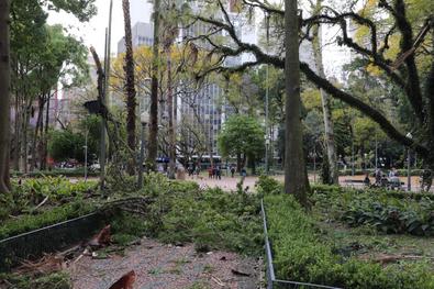 Danos causados pelo forte temporal ocorrido no final de tarde deste domingo Local: Praça da Alfândega