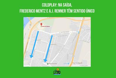 Mapa de trânsito e transporte para o show do Coldplay na Arena do Grêmio